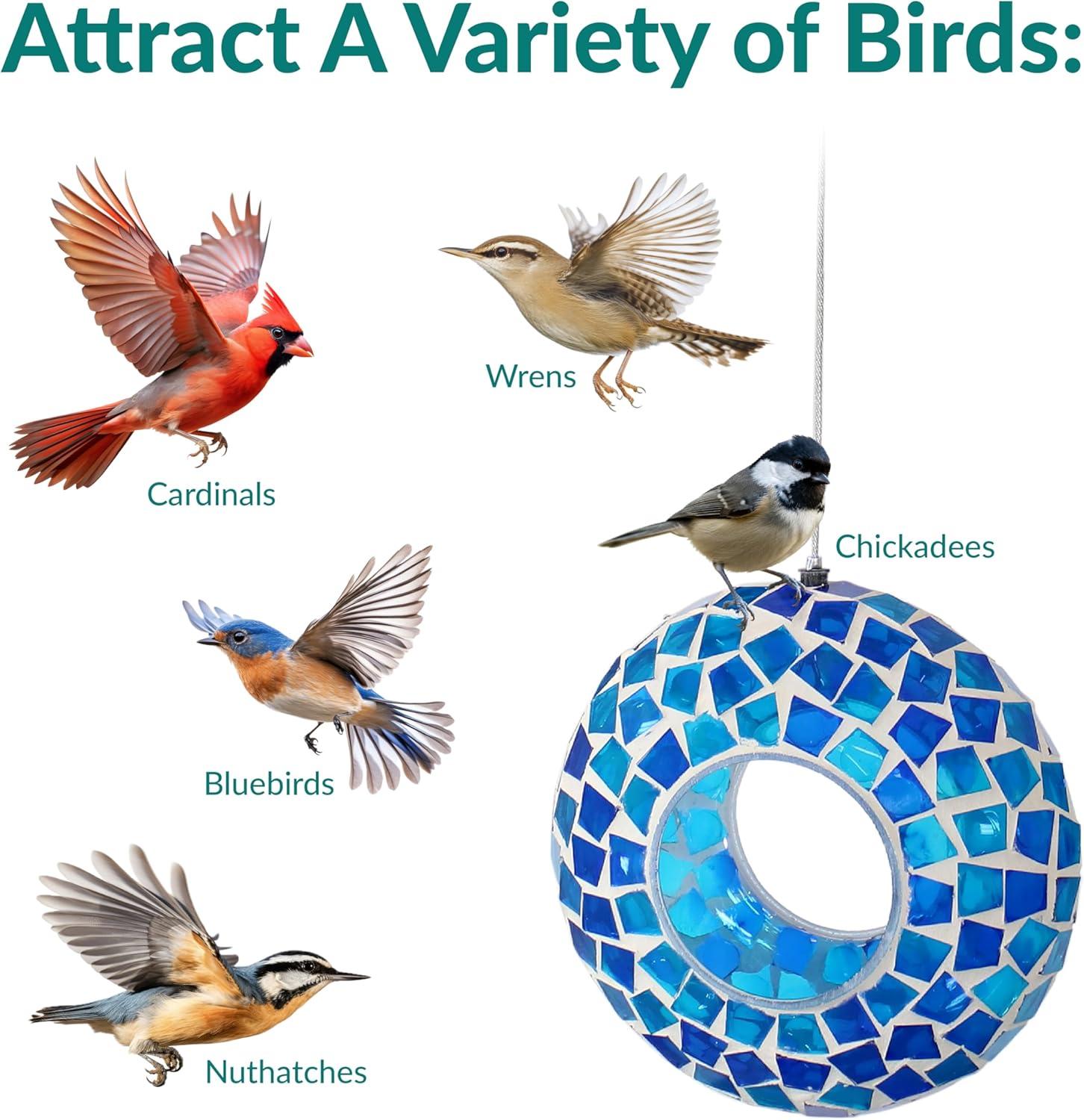 image:imageSunnydaze 6Inch Glass Mosaic Hanging Bird Feeder for Outdoors FlyThrough Wild Bird Feeder Confetti MosaicBlue Mosaic