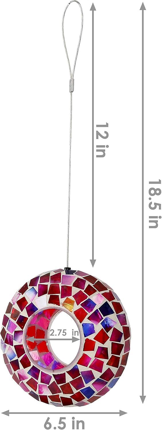 image:imageSunnydaze 6Inch Glass Mosaic Hanging Bird Feeder for Outdoors FlyThrough Wild Bird Feeder Confetti MosaicCrimson Mosaic