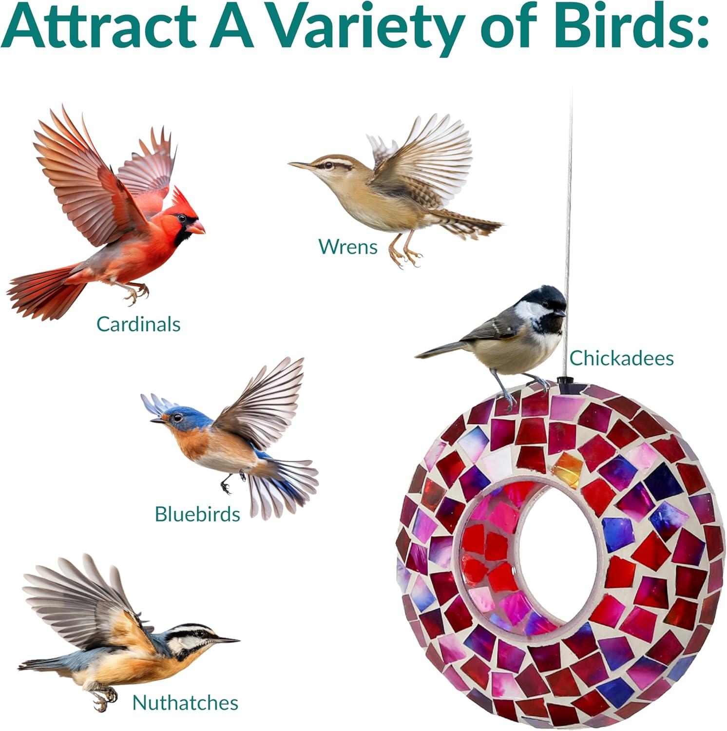 image:imageSunnydaze 6Inch Glass Mosaic Hanging Bird Feeder for Outdoors FlyThrough Wild Bird Feeder Confetti MosaicCrimson Mosaic