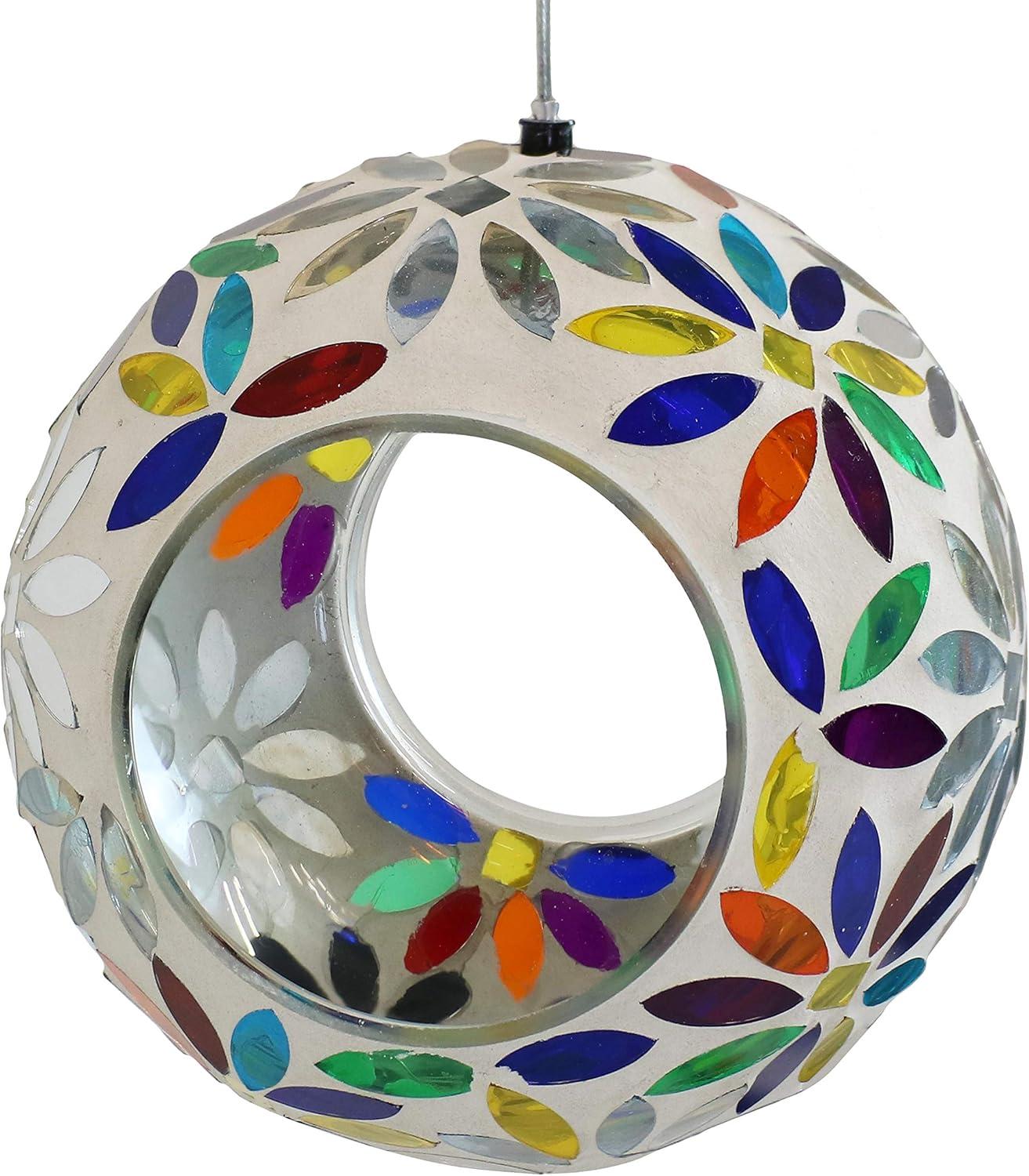image:imageSunnydaze 6Inch Glass Mosaic Hanging Bird Feeder for Outdoors FlyThrough Wild Bird Feeder Confetti MosaicRainbow Daisies Mosaic
