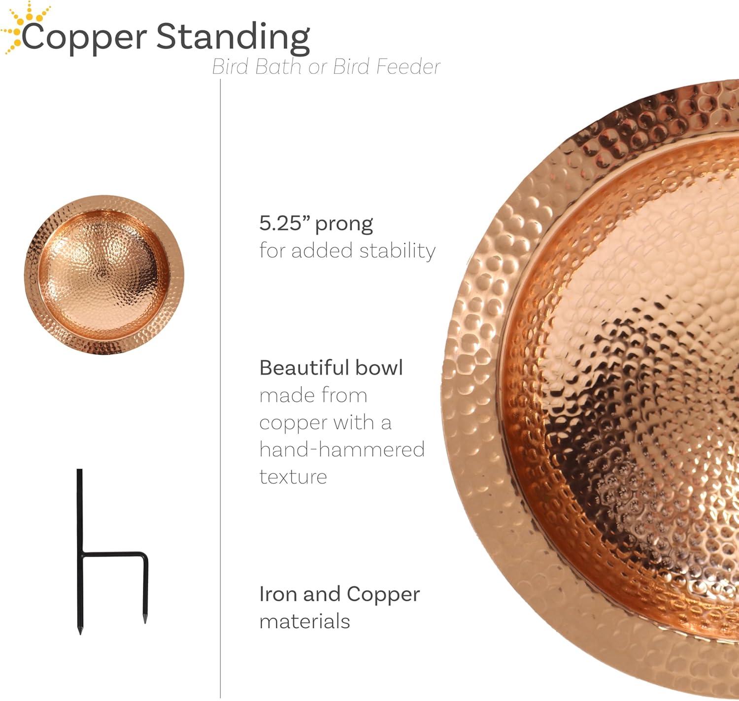 image:imageSunnydaze Standing Copper Bird Bath or Bird Feeder Detachable HandHammered Bowl with Stake 33 H