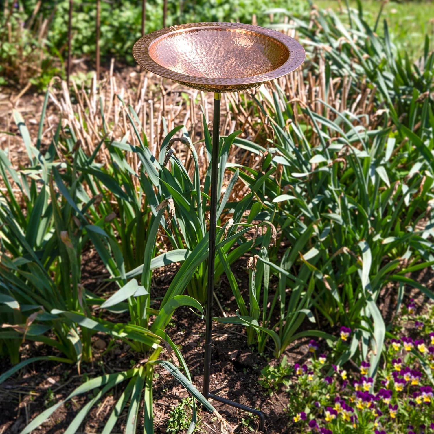 image:imageSunnydaze Standing Copper Bird Bath or Bird Feeder Detachable HandHammered Bowl with Stake 33 H