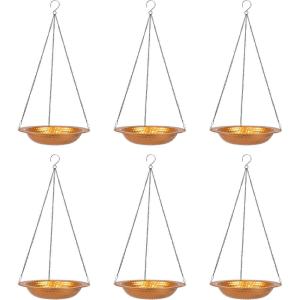 Sunnydaze Copper Bird Bath for Outdoors – Hanging Bird Bath for Outside – 12″ Diameter – Set of 6(Copper)