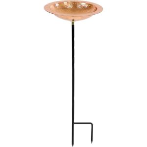 Sunnydaze Standing Copper Bird Bath or Bird Feeder – Detachable Hand-Hammered Bowl with Stake – 33” H