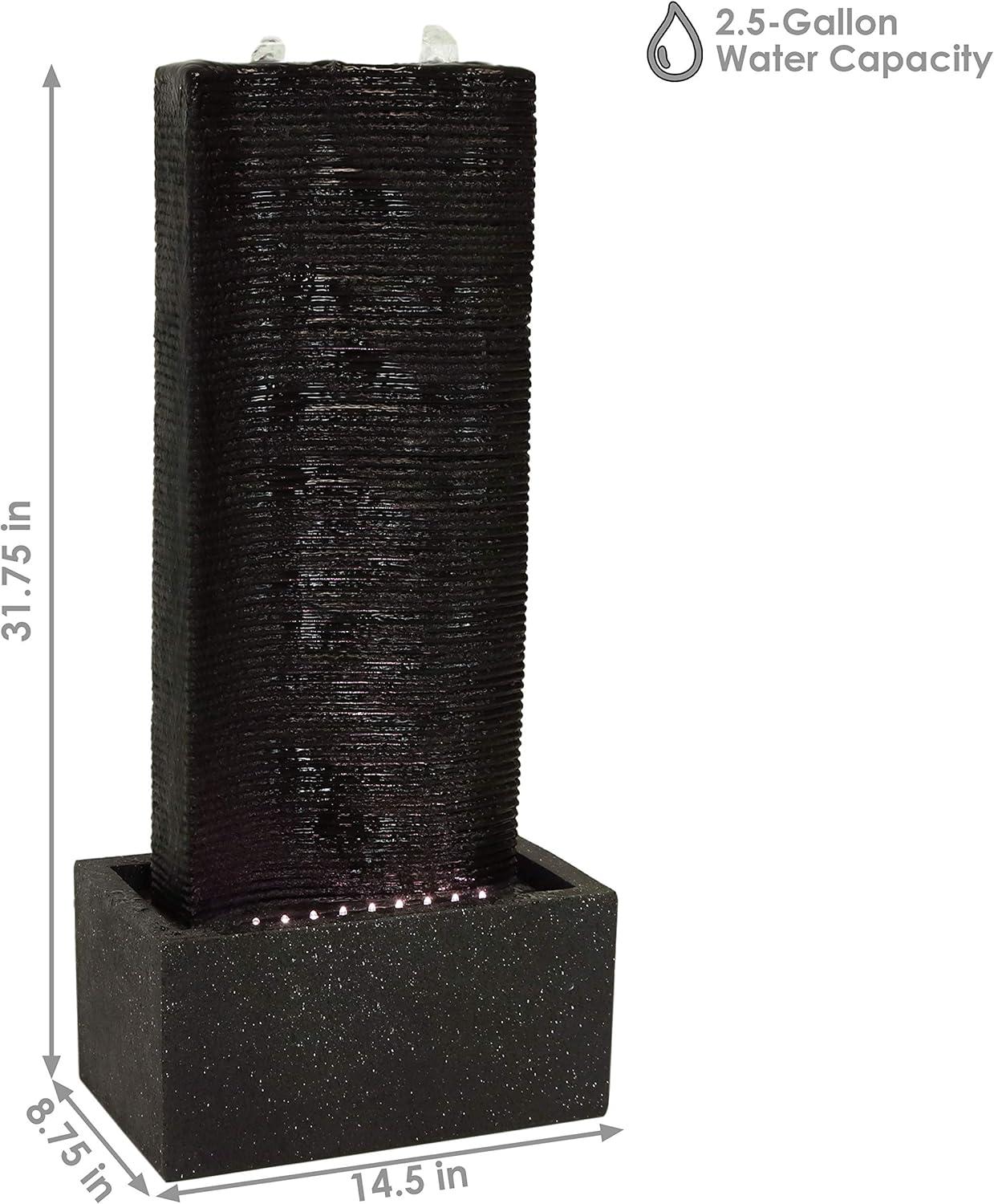 image:imageSunnydaze Rippling Tower 31Inch Outdoor Water Fountain LED Lights Electric Submersible Pump with Adjustable Flow