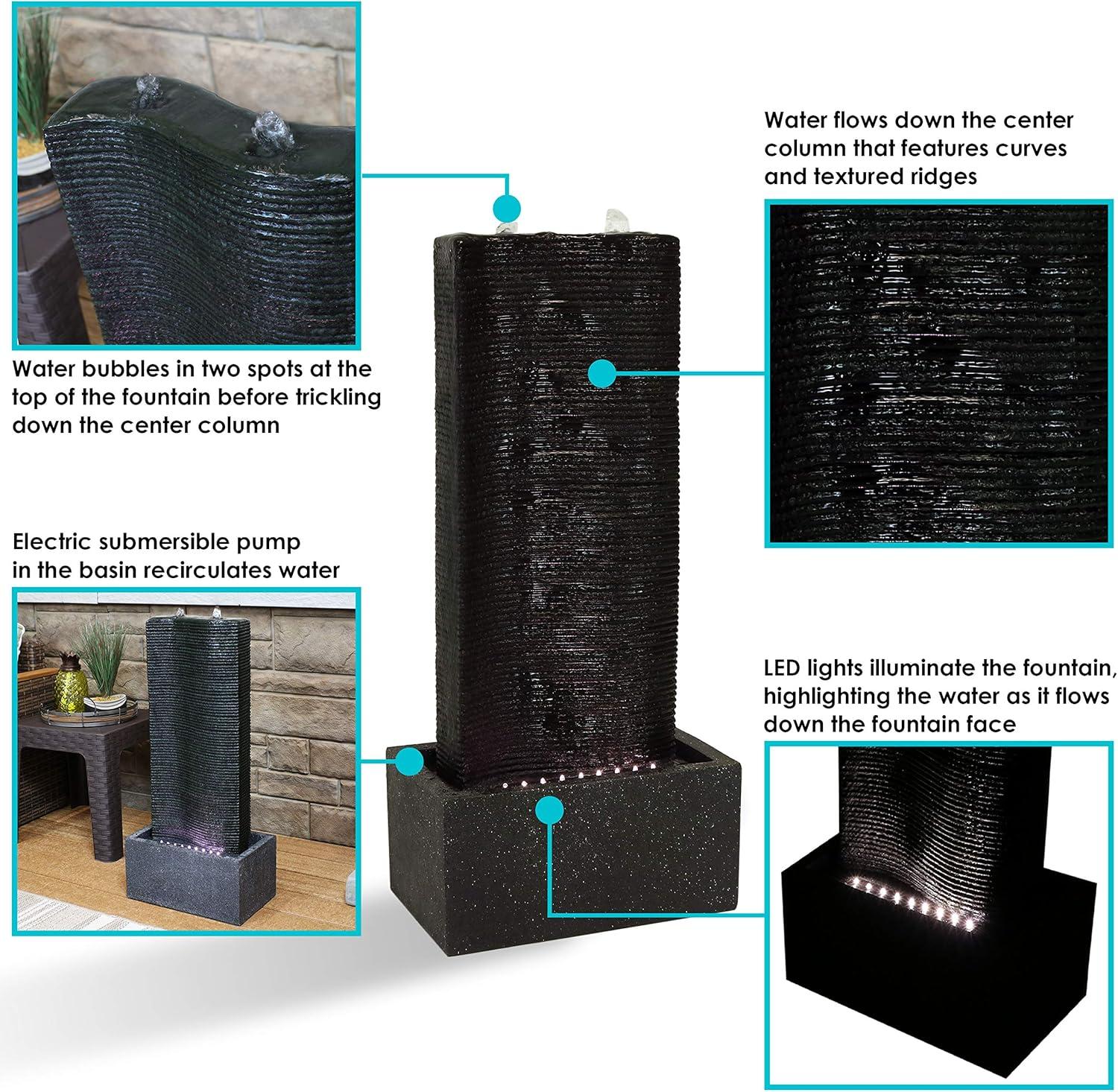 image:imageSunnydaze Rippling Tower 31Inch Outdoor Water Fountain LED Lights Electric Submersible Pump with Adjustable Flow