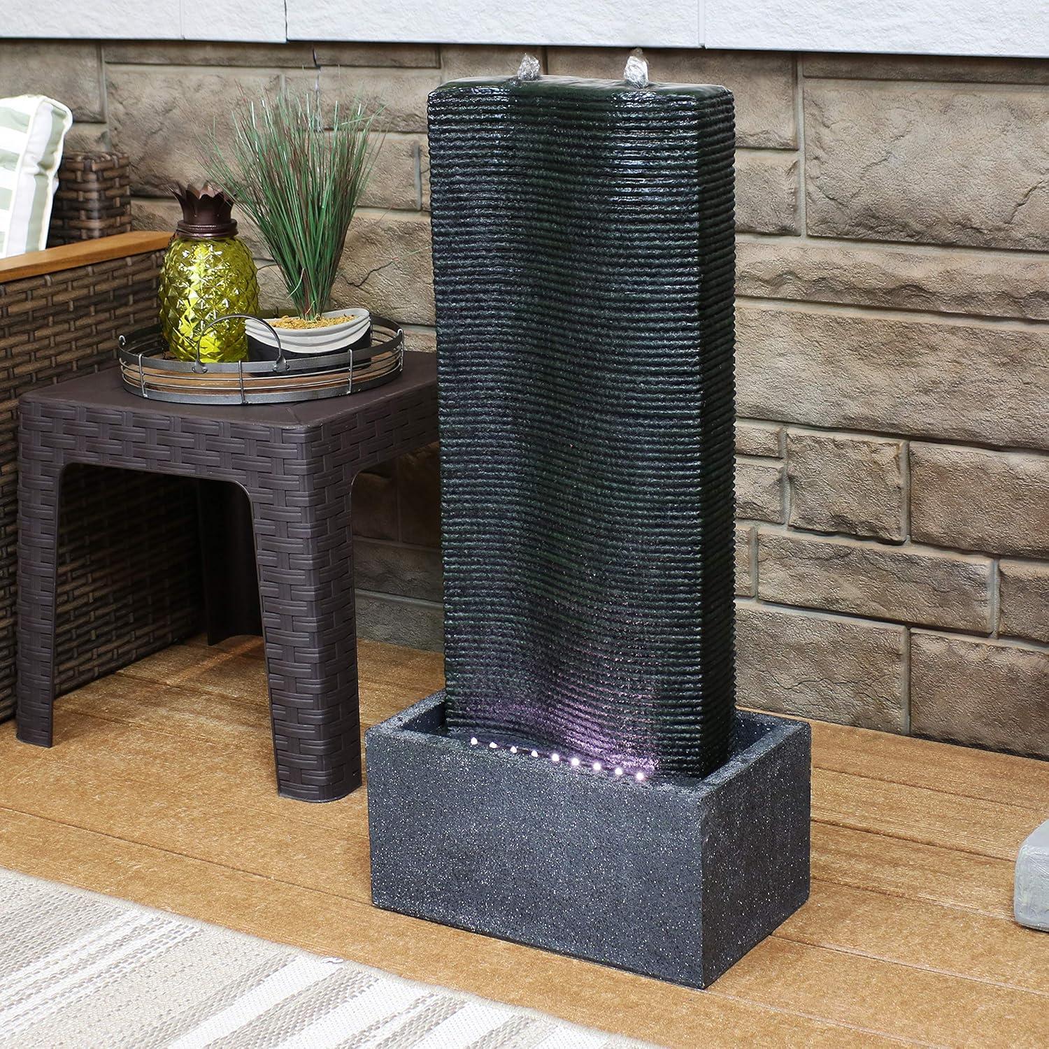 image:imageSunnydaze Rippling Tower 31Inch Outdoor Water Fountain LED Lights Electric Submersible Pump with Adjustable Flow