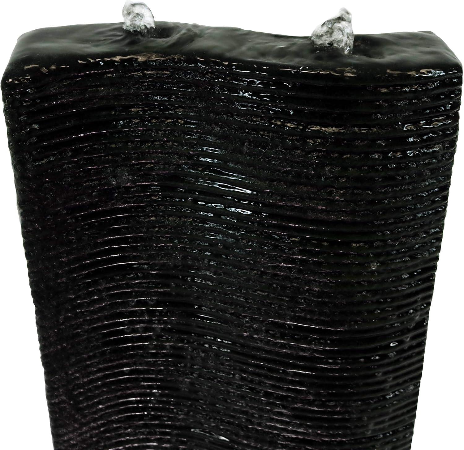 image:imageSunnydaze Rippling Tower 31Inch Outdoor Water Fountain LED Lights Electric Submersible Pump with Adjustable Flow
