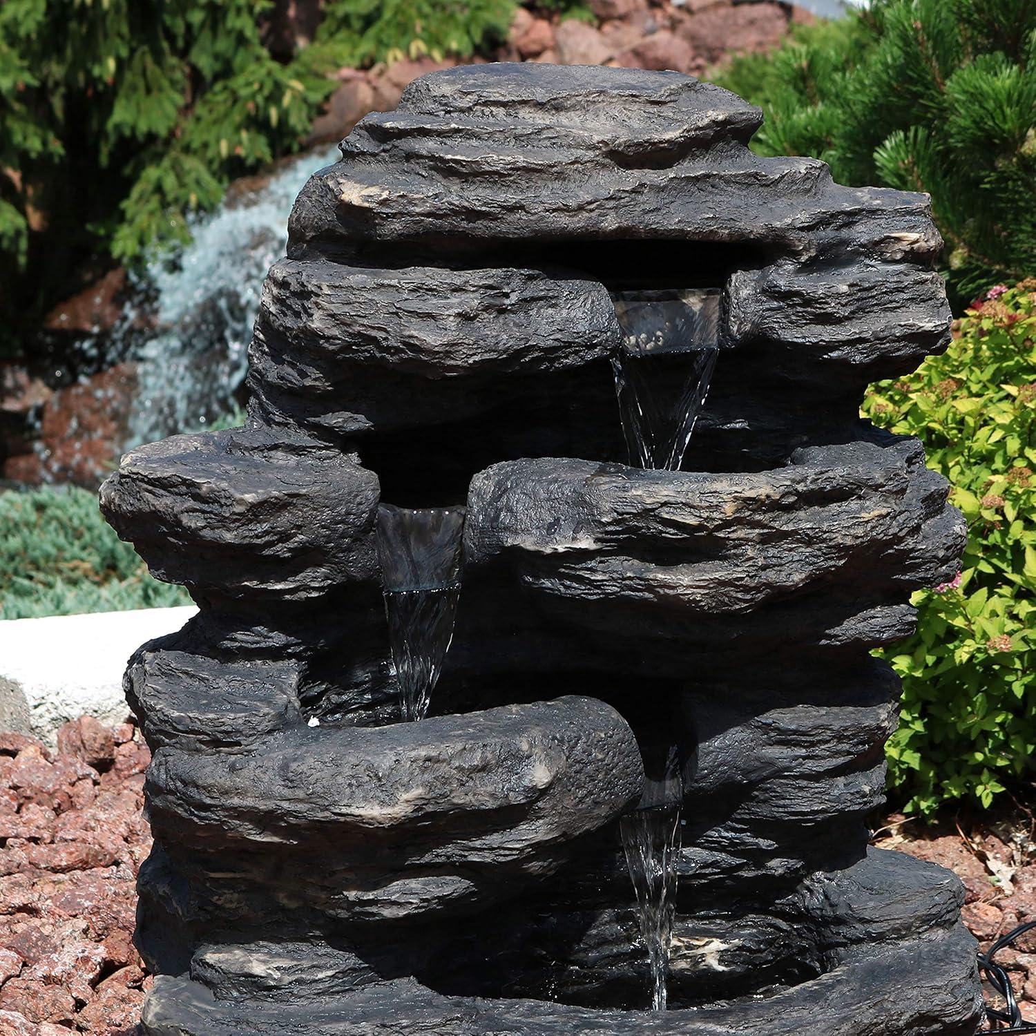 image:imageSunnydaze Rock Falls 24Inch Resin Outdoor Water Fountain with LED Lights