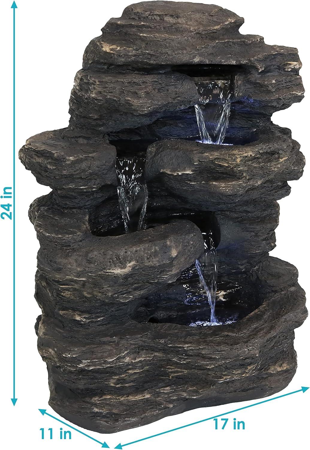 image:imageSunnydaze Rock Falls 24Inch Resin Outdoor Water Fountain with LED Lights