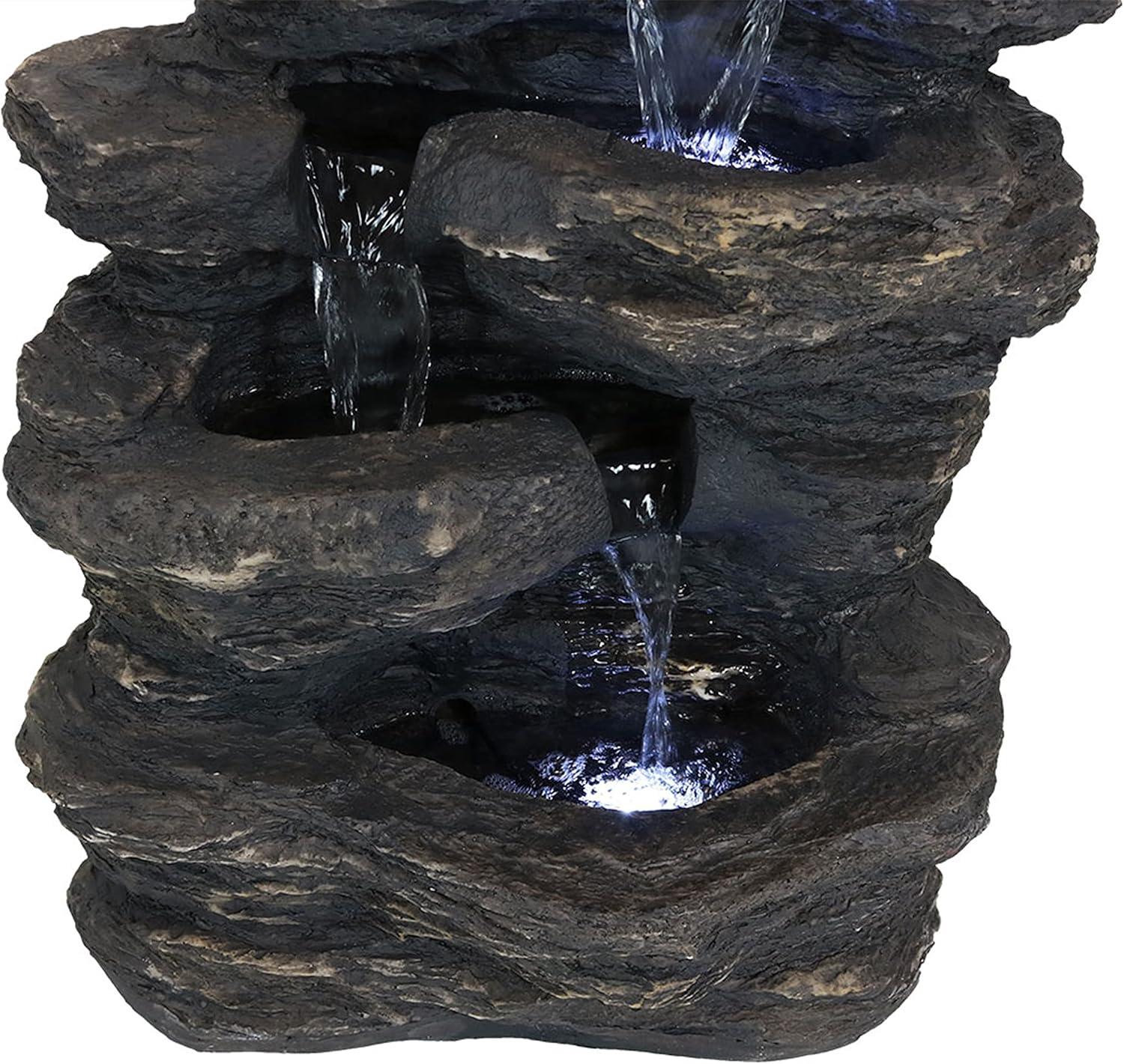 image:imageSunnydaze Rock Falls 24Inch Resin Outdoor Water Fountain with LED Lights