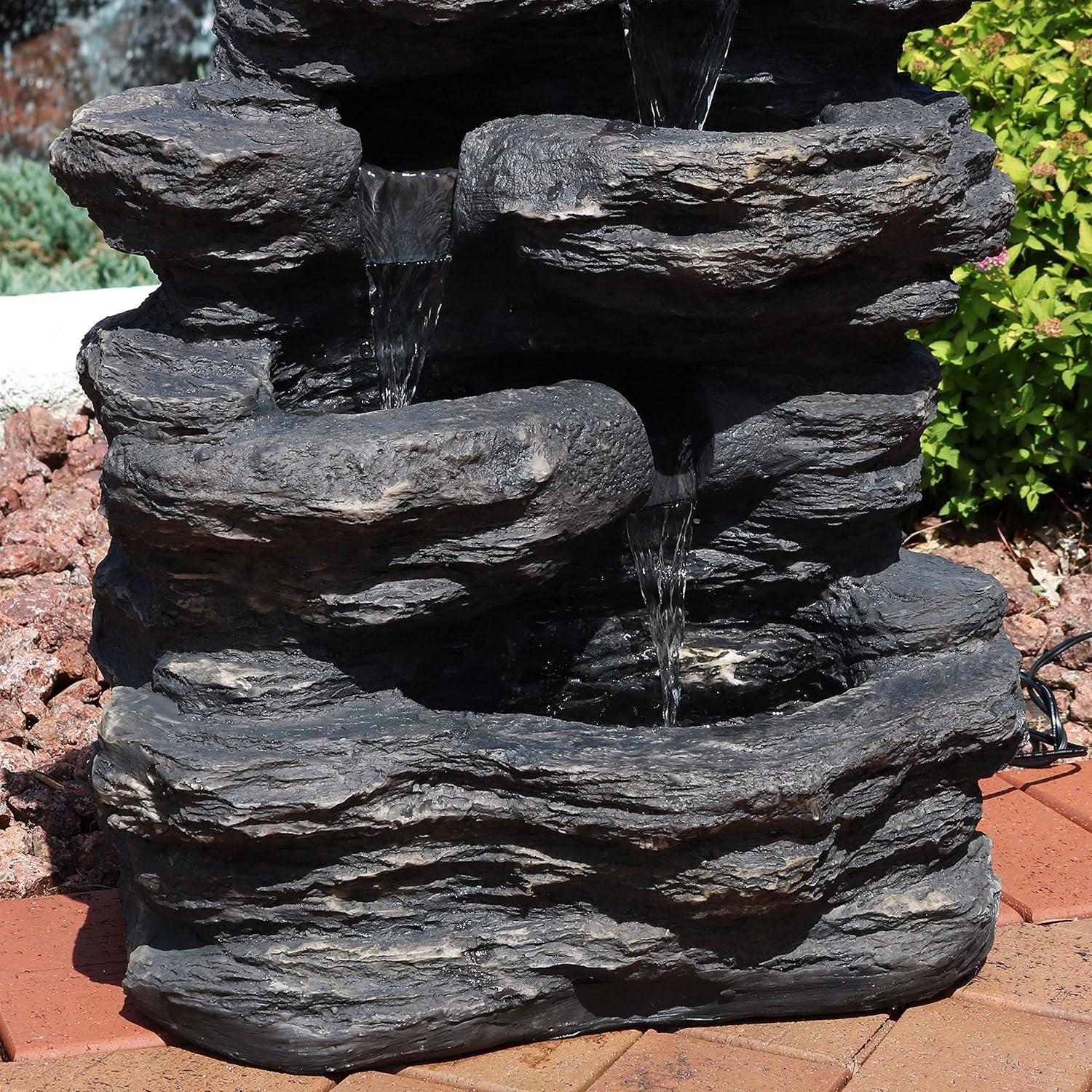 image:imageSunnydaze Rock Falls 24Inch Resin Outdoor Water Fountain with LED Lights