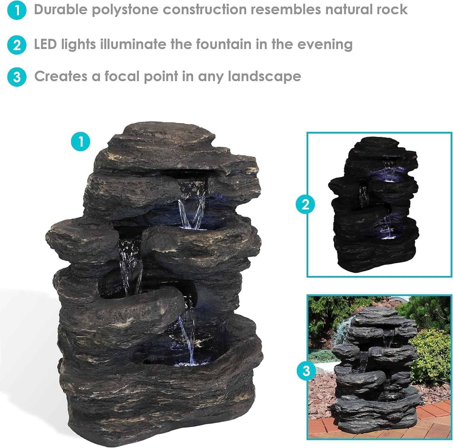 image:imageSunnydaze Rock Falls 24Inch Resin Outdoor Water Fountain with LED Lights
