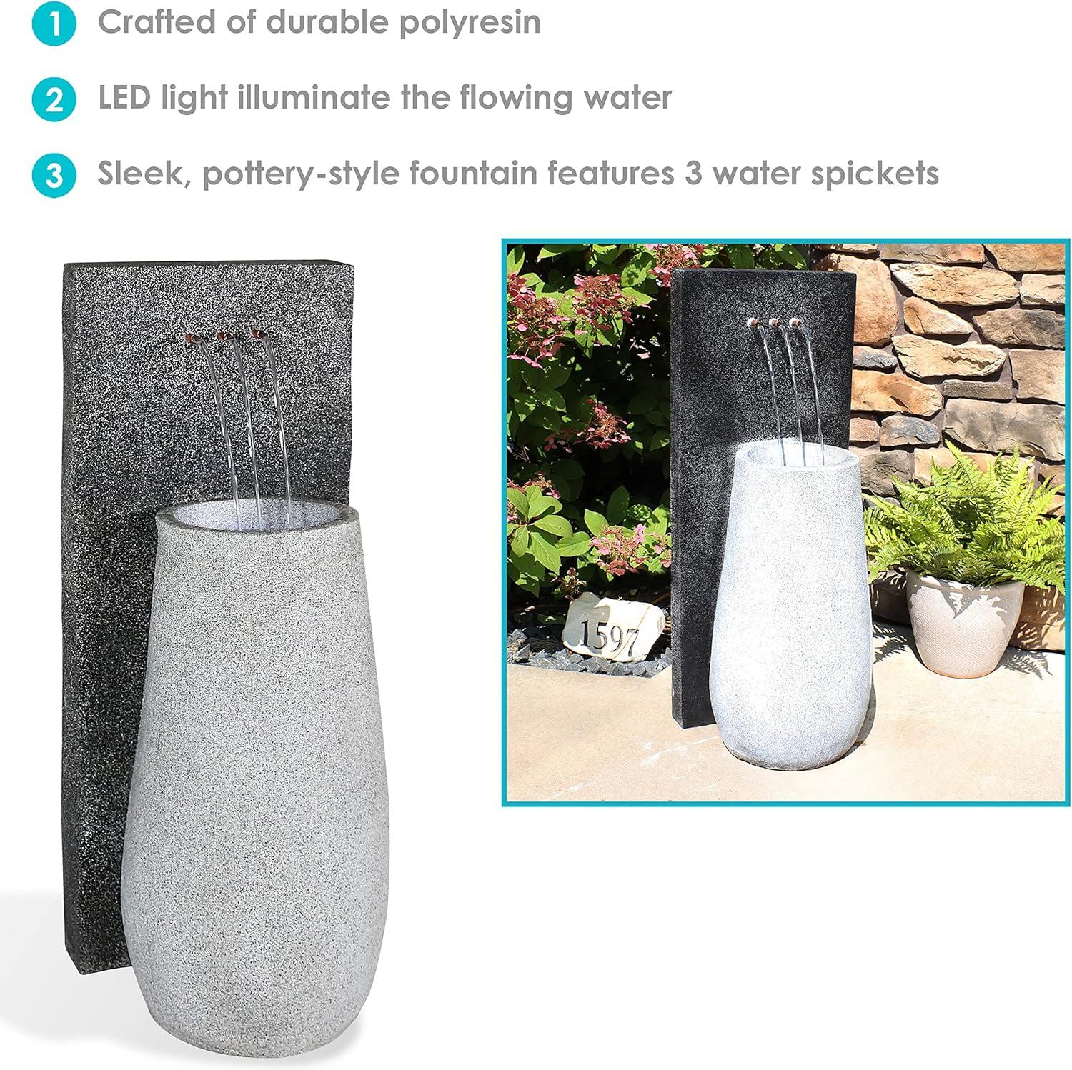 image:imageSunnydaze Three Stream Monterno 35Inch Outdoor Water Fountain with LED Lights Resin Electric Submersible Pump