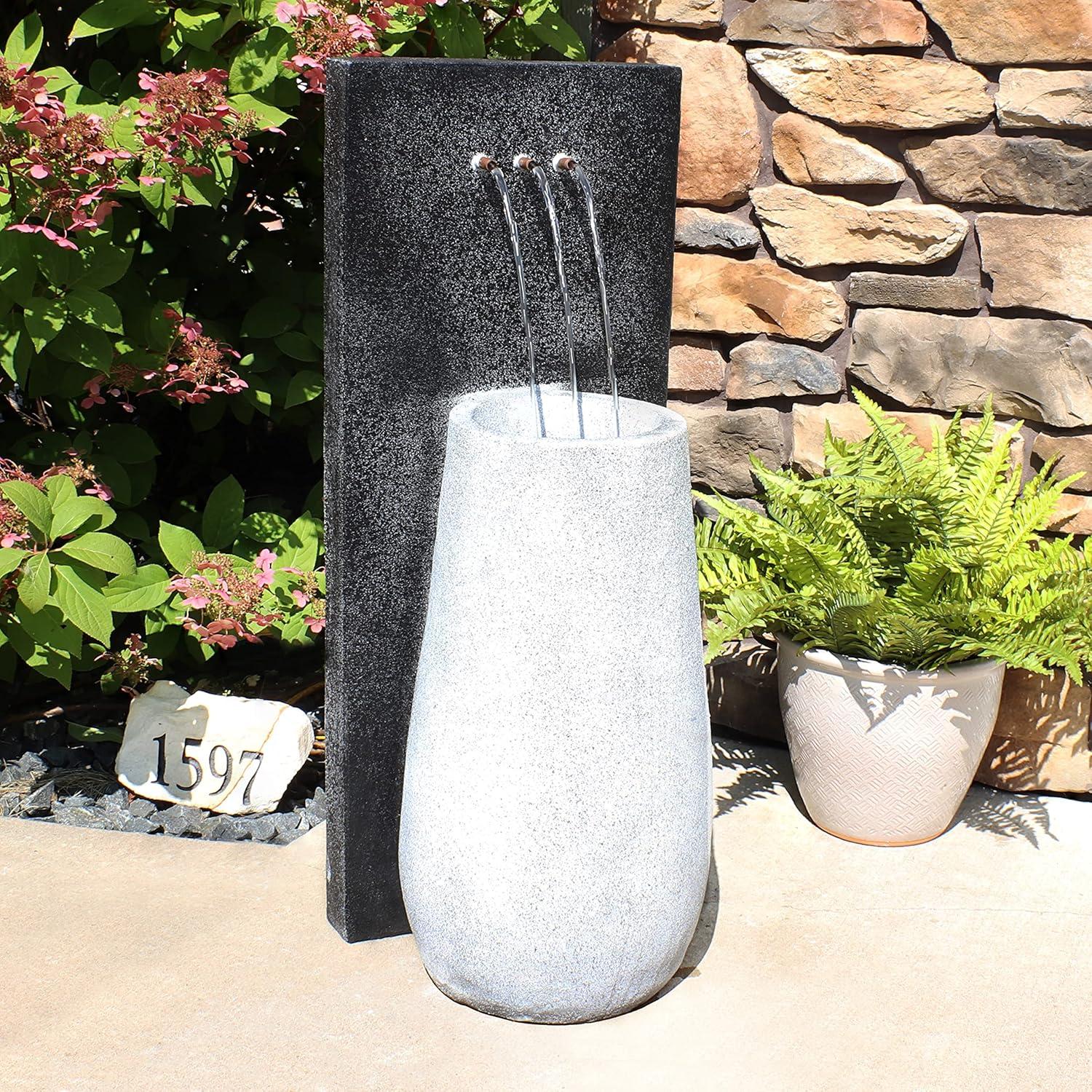 image:imageSunnydaze Three Stream Monterno 35Inch Outdoor Water Fountain with LED Lights Resin Electric Submersible Pump