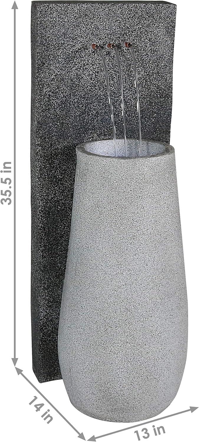 image:imageSunnydaze Three Stream Monterno 35Inch Outdoor Water Fountain with LED Lights Resin Electric Submersible Pump