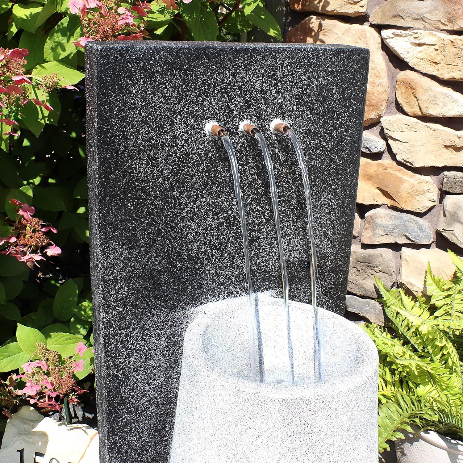image:imageSunnydaze Three Stream Monterno 35Inch Outdoor Water Fountain with LED Lights Resin Electric Submersible Pump