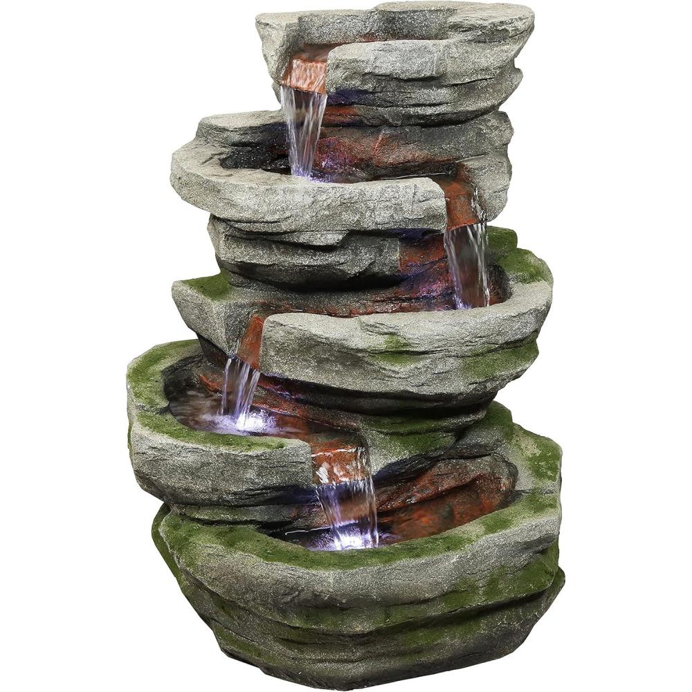 image:imageSunnydaze Cobblestone Rock 31Inch Polyresin Waterfall Fountain with LED Lights  Electric Submersible