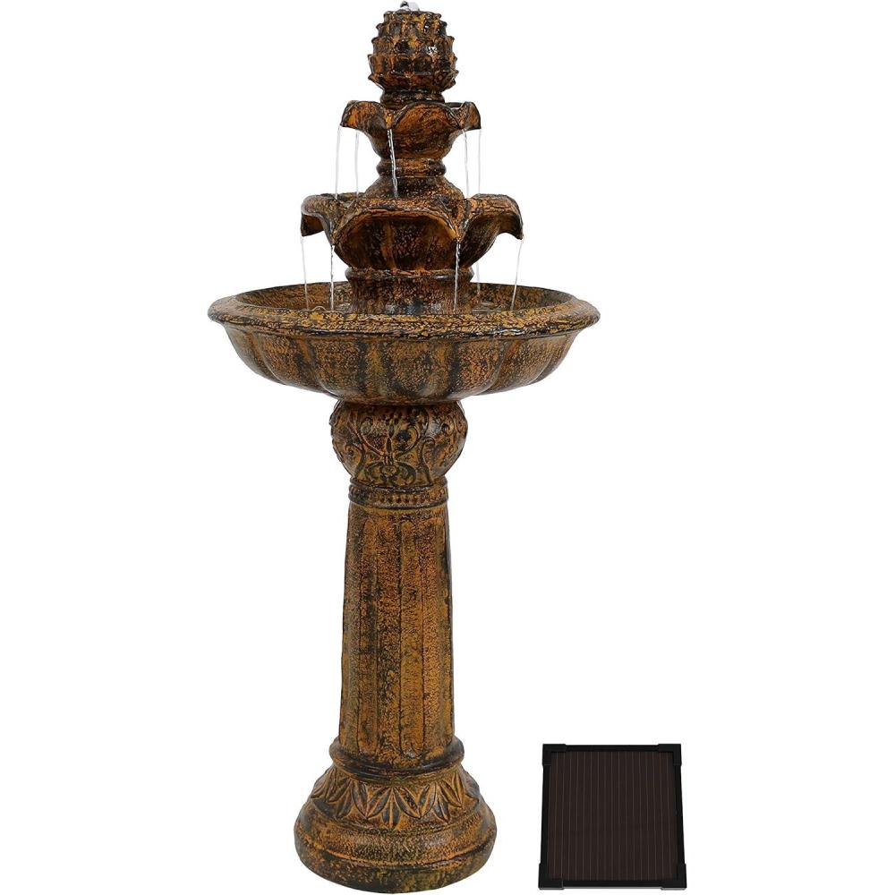 image:imageSunnydaze Ornate Elegance 42Inch Tiered Solar Fountain with Battery Backup and LED Light Submersible Pump RusticRustic