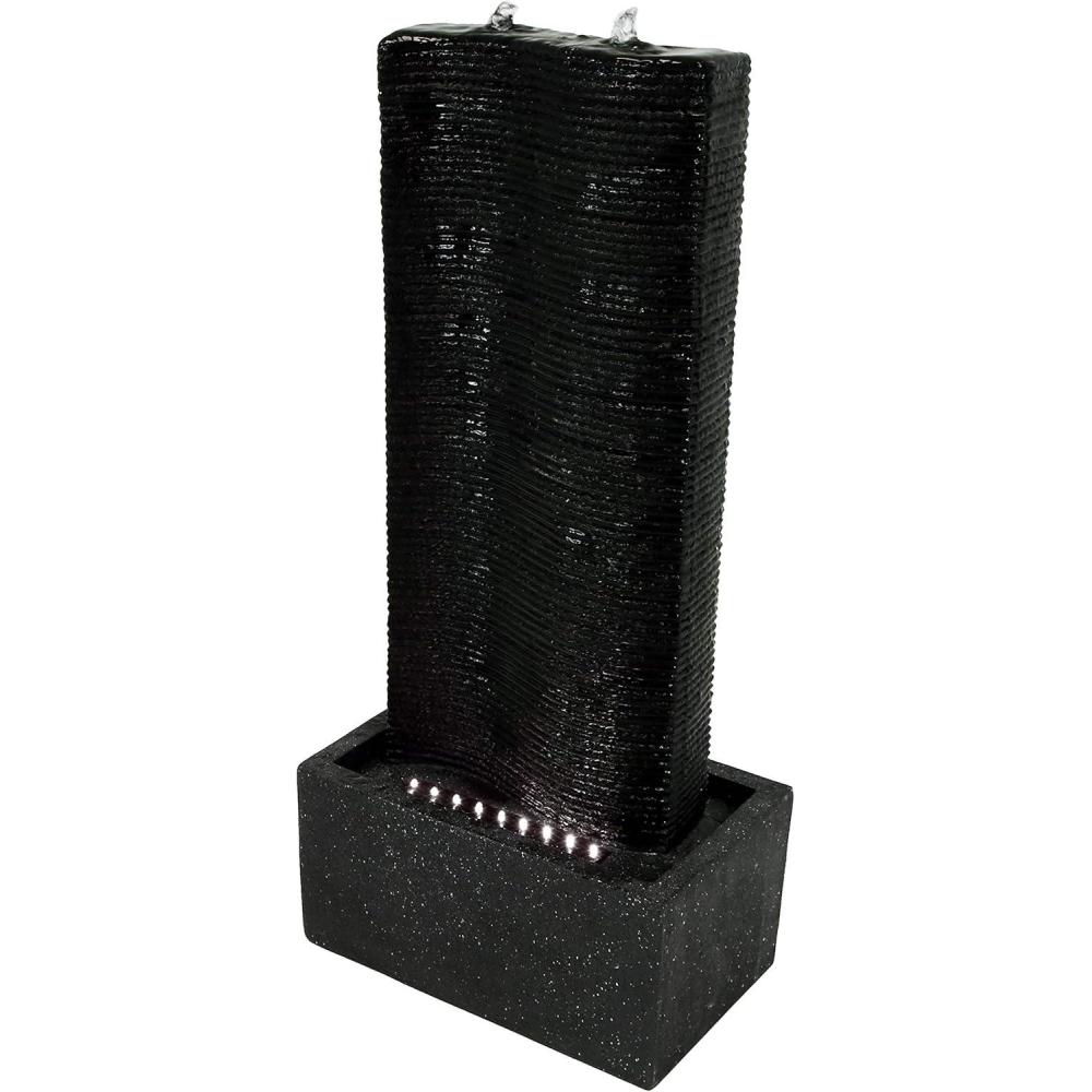 image:imageSunnydaze Rippling Tower 31Inch Outdoor Water Fountain LED Lights Electric Submersible Pump with Adjustable Flow
