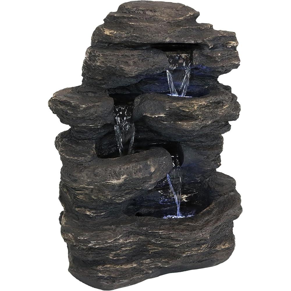 image:imageSunnydaze Rock Falls 24Inch Resin Outdoor Water Fountain with LED Lights