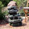 Sunnydaze 23-Inch Stone Waterfall Polyresin and Fiberglass Outdoor Tiered Fountain with LED Lights