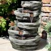 Sunnydaze Cobblestone Rock 31-Inch Polyresin Waterfall Fountain with LED Lights – Electric Submersible