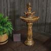 Sunnydaze Ornate Elegance 42-Inch Tiered Solar Fountain with Battery Backup and LED Light – Submersible Pump – Rustic(Rustic)