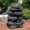 Sunnydaze Rock Falls 24-Inch Resin Outdoor Water Fountain with LED Lights