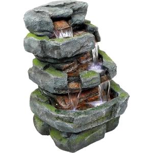 Sunnydaze 23-Inch Stone Waterfall Polyresin and Fiberglass Outdoor Tiered Fountain with LED Lights