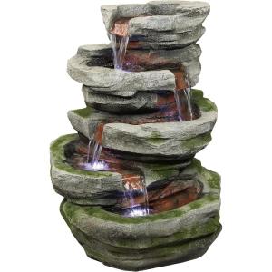 Sunnydaze Cobblestone Rock 31-Inch Polyresin Waterfall Fountain with LED Lights – Electric Submersible