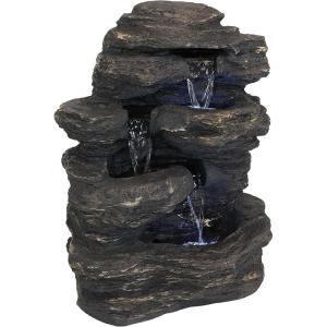Sunnydaze Rock Falls 24-Inch Resin Outdoor Water Fountain with LED Lights