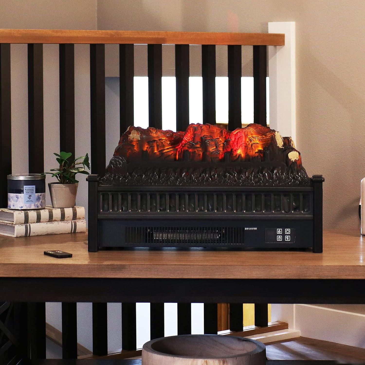 image:imageSunnydaze Heated Log Electric Fireplace Insert Heater Polypropylene Construction Great for Existing Fireplaces