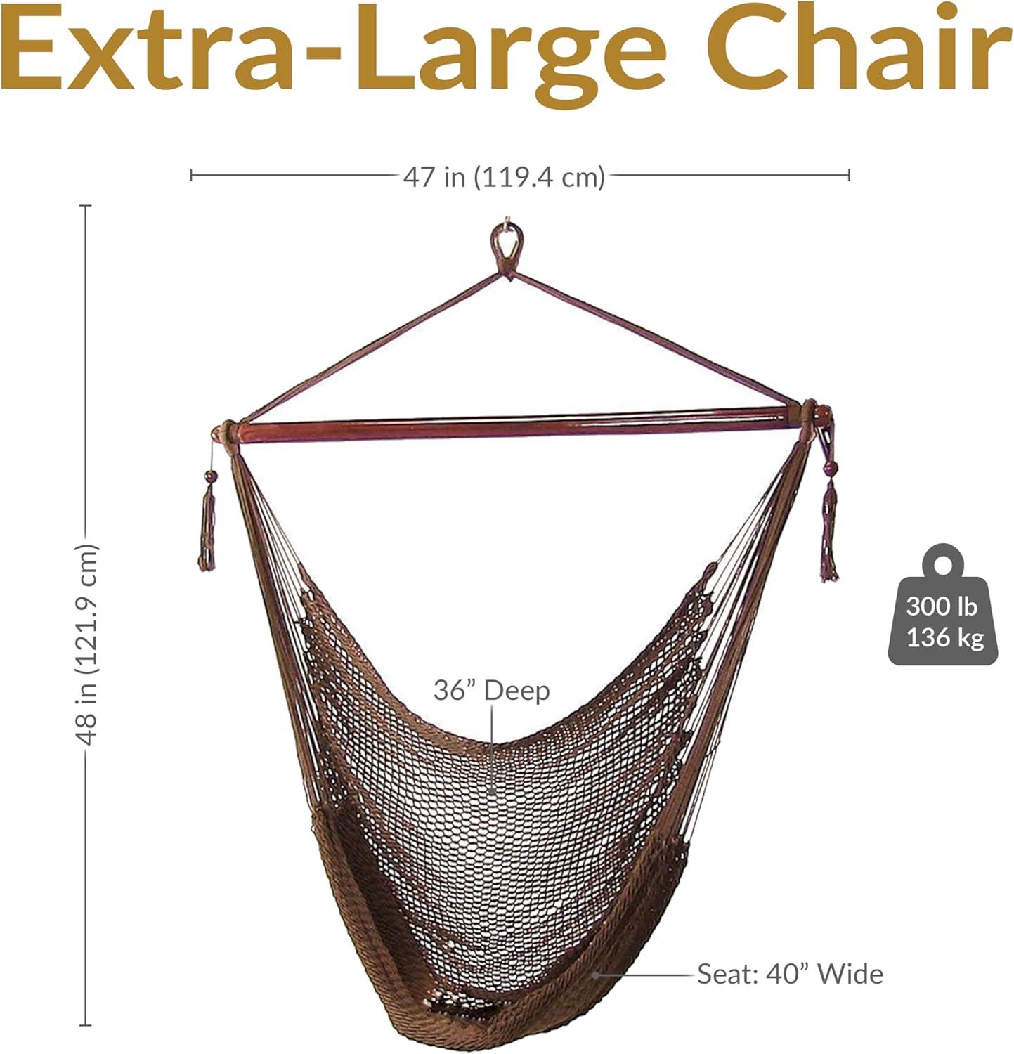 image:imageSunnydaze Outdoor Hammock Chair Swing Hanging Hammock Swing Hanging Reading Chair SoftSpun Polyester Rope Caribbean XL Jungle GreenMocha