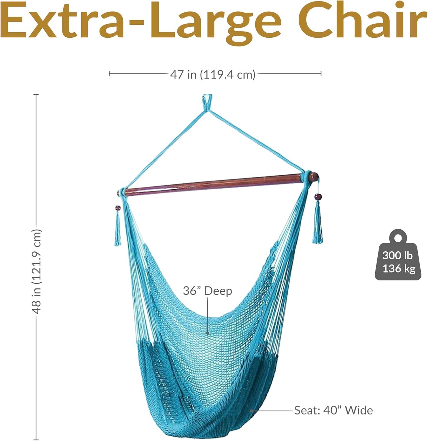 image:imageSunnydaze Outdoor Hammock Chair Swing Hanging Hammock Swing Hanging Reading Chair SoftSpun Polyester Rope Caribbean XL Jungle GreenSky Blue