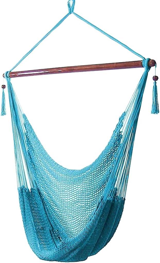 image:imageSunnydaze Outdoor Hammock Chair Swing Hanging Hammock Swing Hanging Reading Chair SoftSpun Polyester Rope Caribbean XL Jungle GreenSky Blue