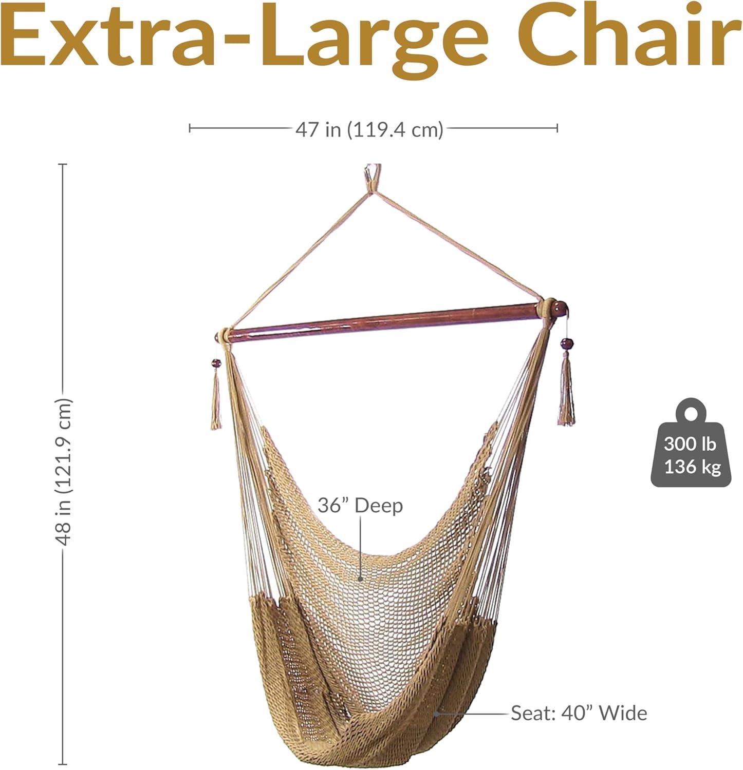 image:imageSunnydaze Outdoor Hammock Chair Swing Hanging Hammock Swing Hanging Reading Chair SoftSpun Polyester Rope Caribbean XL Jungle GreenTan