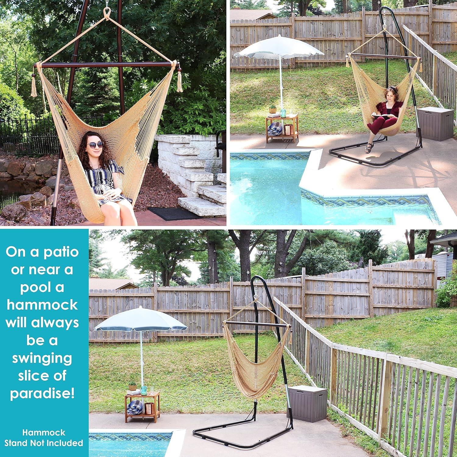 image:imageSunnydaze Outdoor Hammock Chair Swing Hanging Hammock Swing Hanging Reading Chair SoftSpun Polyester Rope Caribbean XL Jungle GreenTan