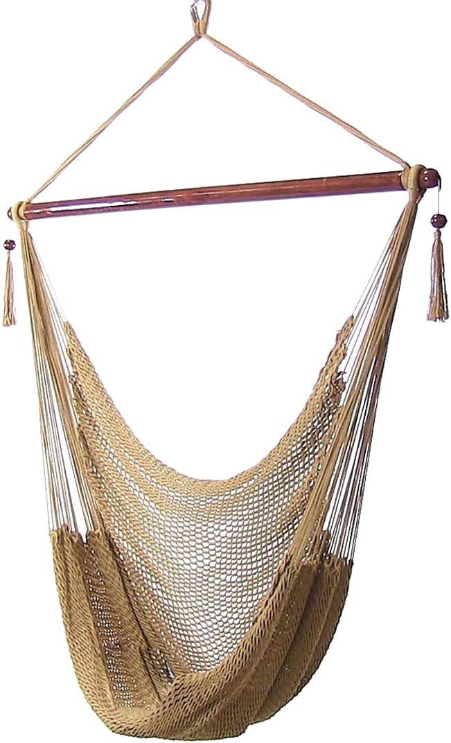 image:imageSunnydaze Outdoor Hammock Chair Swing Hanging Hammock Swing Hanging Reading Chair SoftSpun Polyester Rope Caribbean XL Jungle GreenTan