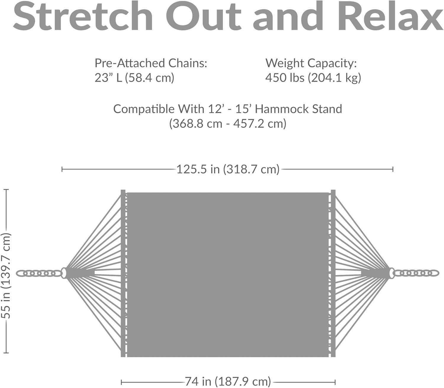 image:imageSunnydaze Quilted Outdoor Hammock with Spreader Bars HeavyDuty 450Pound Capacity Double Hammock for Outside Awning StripeAwning Stripe