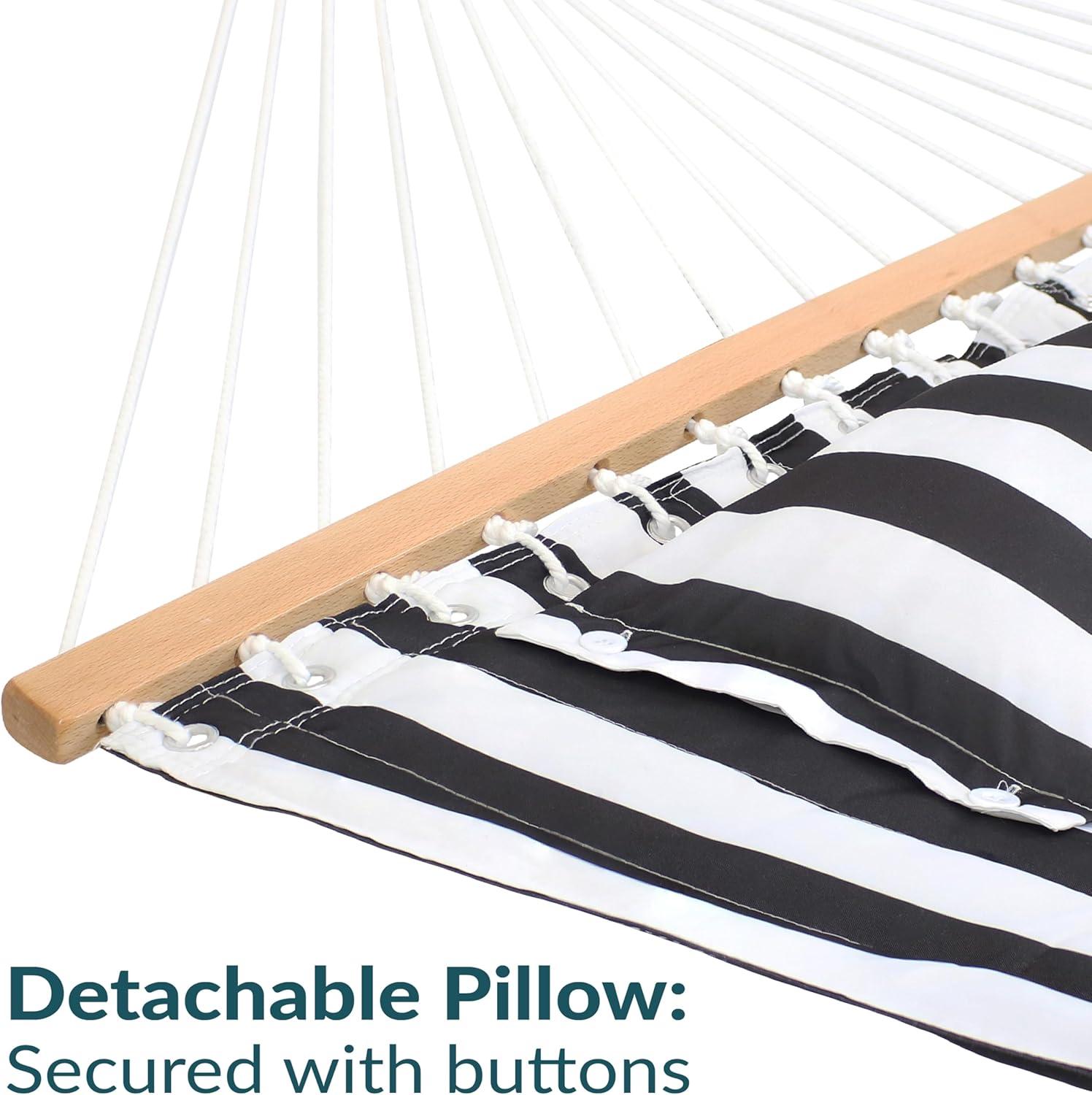 image:imageSunnydaze Quilted Outdoor Hammock with Spreader Bars HeavyDuty 450Pound Capacity Double Hammock for Outside Awning StripeBlack White