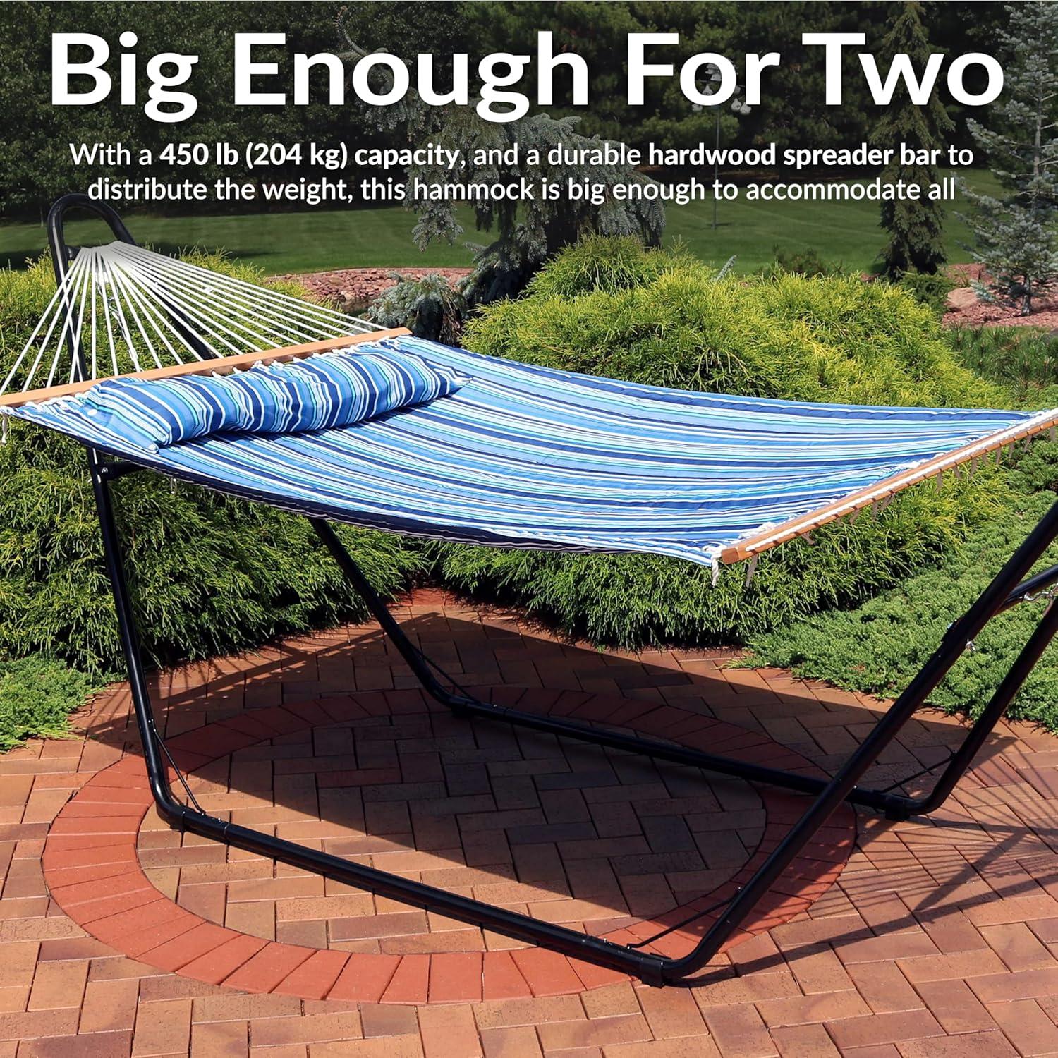 image:imageSunnydaze Quilted Outdoor Hammock with Spreader Bars HeavyDuty 450Pound Capacity Double Hammock for Outside Awning StripeBreakwater Stripe