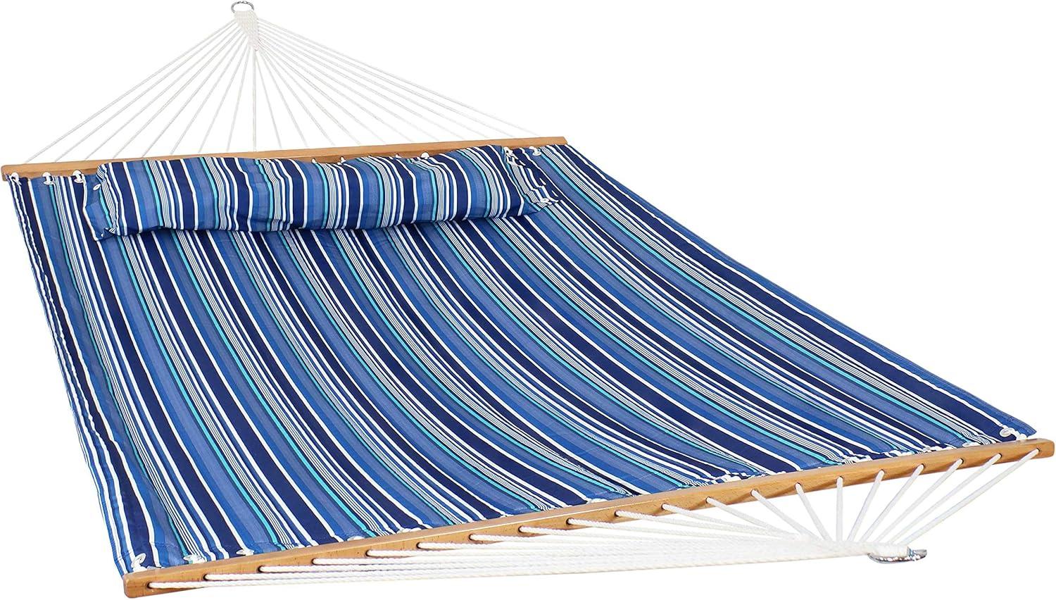 image:imageSunnydaze Quilted Outdoor Hammock with Spreader Bars HeavyDuty 450Pound Capacity Double Hammock for Outside Awning StripeBreakwater Stripe
