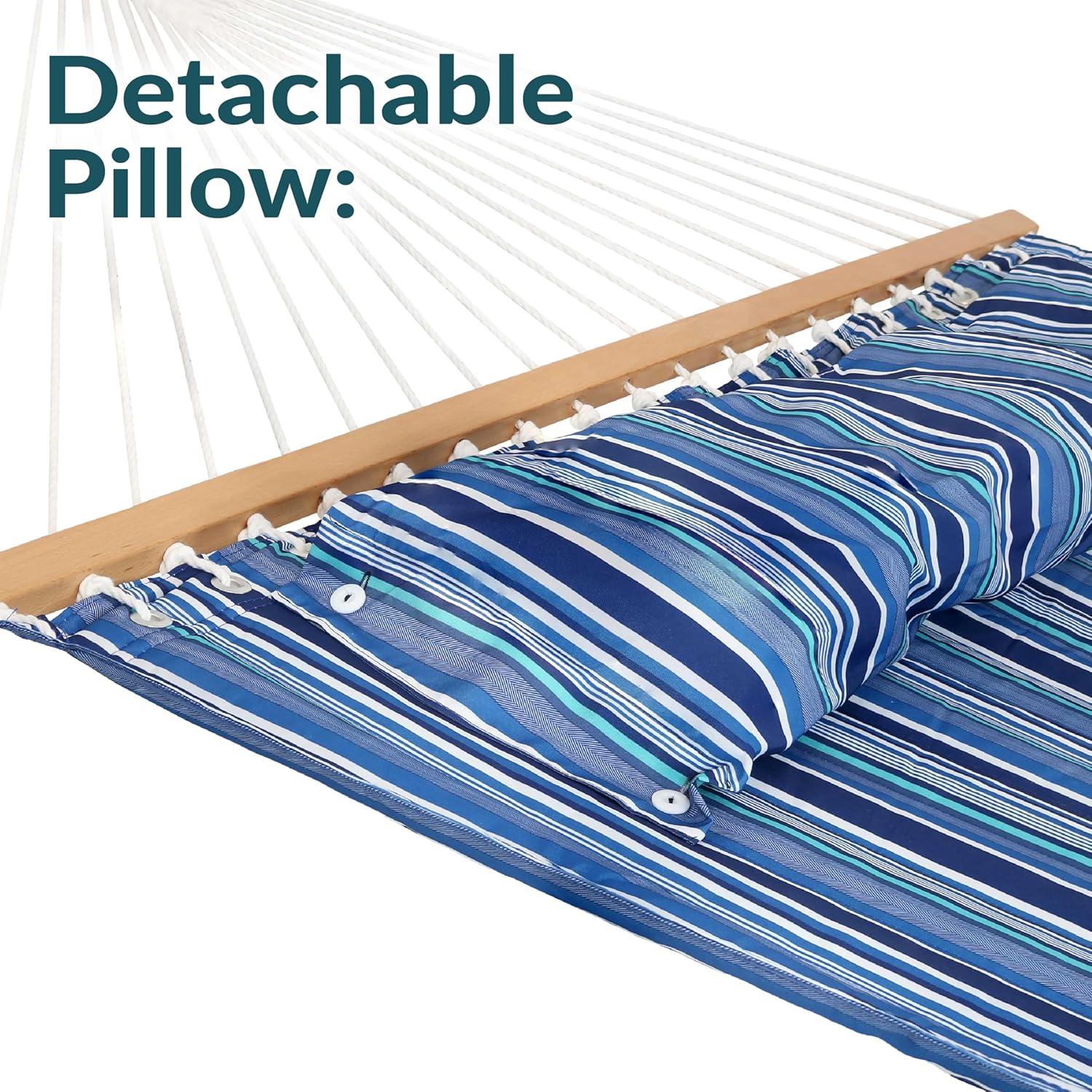 image:imageSunnydaze Quilted Outdoor Hammock with Spreader Bars HeavyDuty 450Pound Capacity Double Hammock for Outside Awning StripeBreakwater Stripe