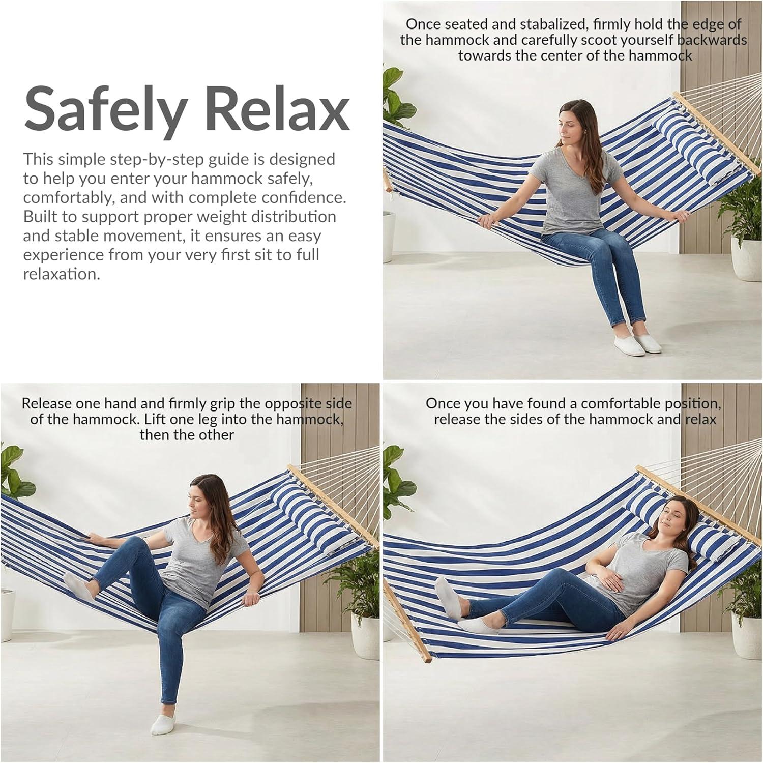image:imageSunnydaze Quilted Outdoor Hammock with Spreader Bars HeavyDuty 450Pound Capacity Double Hammock for Outside Awning StripeCaribbean Stripe