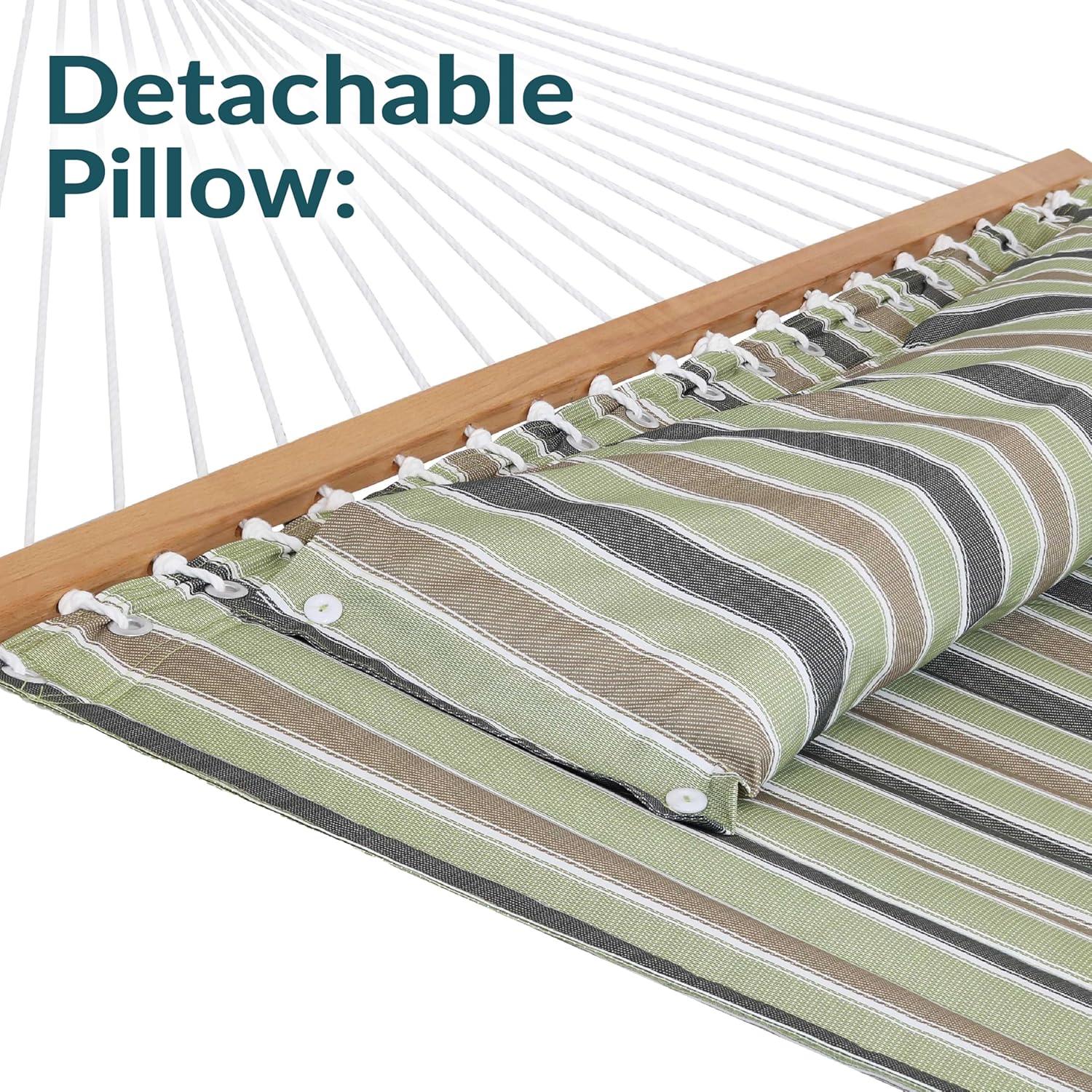 image:imageSunnydaze Quilted Outdoor Hammock with Spreader Bars HeavyDuty 450Pound Capacity Double Hammock for Outside Awning StripeKhaki Stripe