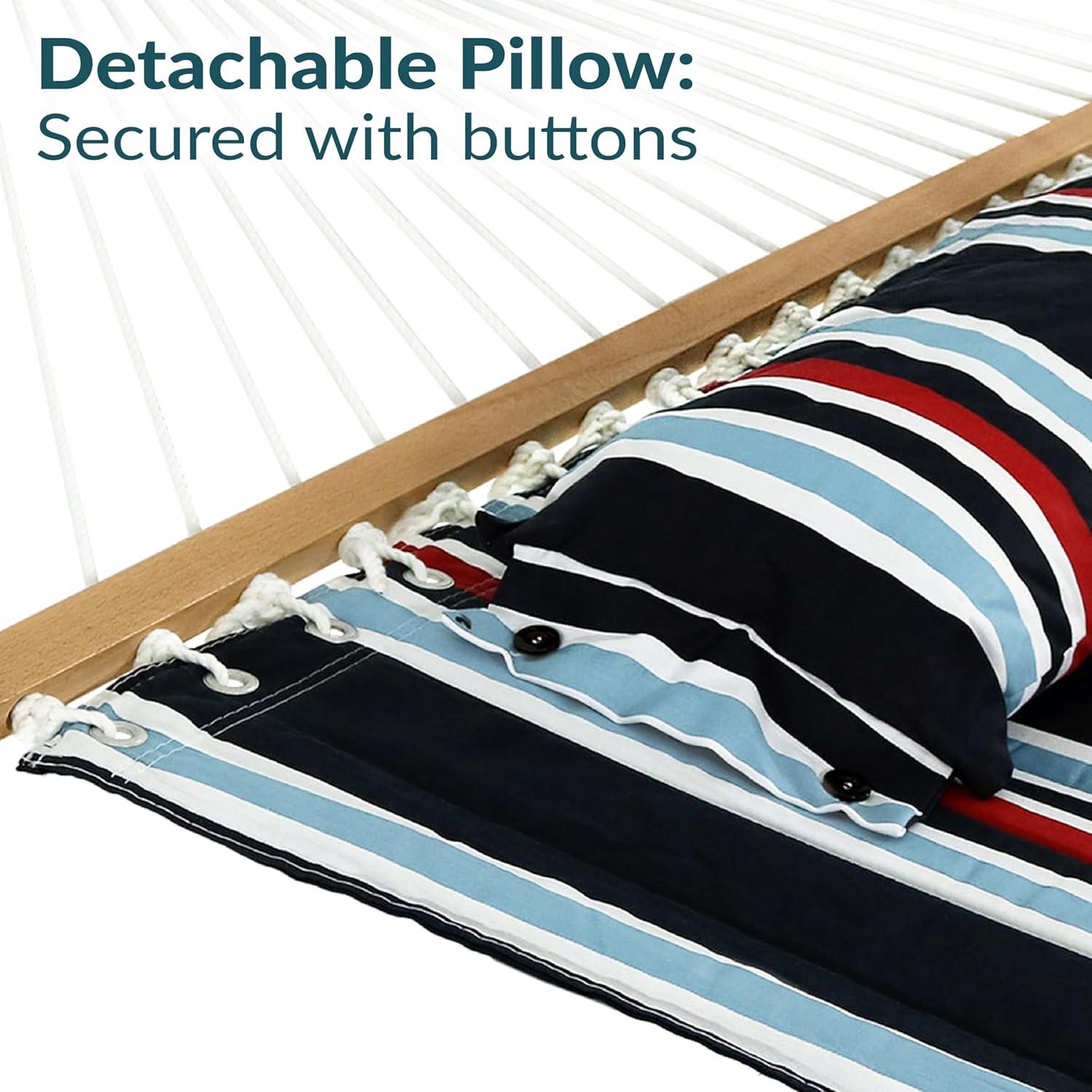 image:imageSunnydaze Quilted Outdoor Hammock with Spreader Bars HeavyDuty 450Pound Capacity Double Hammock for Outside Awning StripeNautical Stripe
