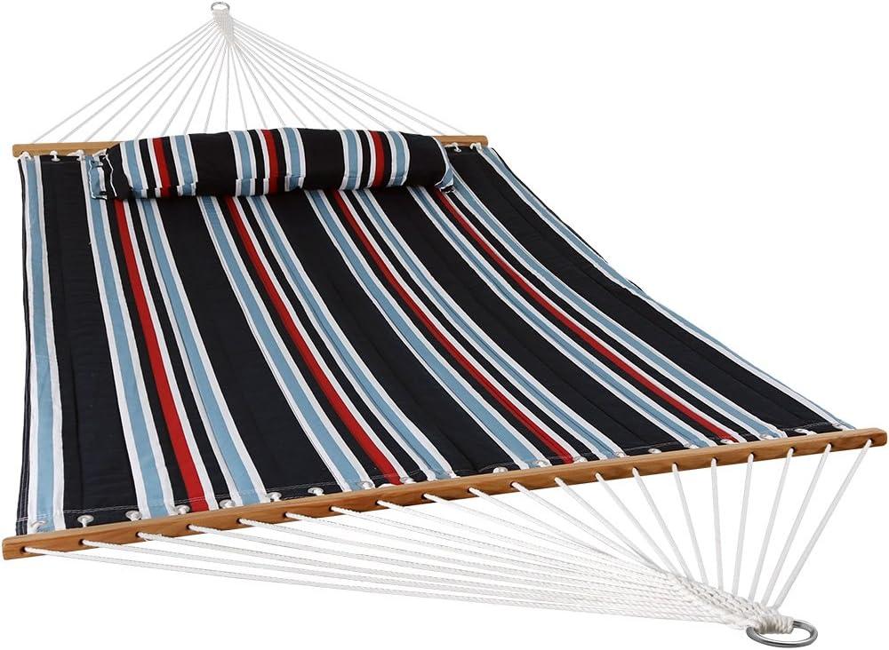 image:imageSunnydaze Quilted Outdoor Hammock with Spreader Bars HeavyDuty 450Pound Capacity Double Hammock for Outside Awning StripeNautical Stripe