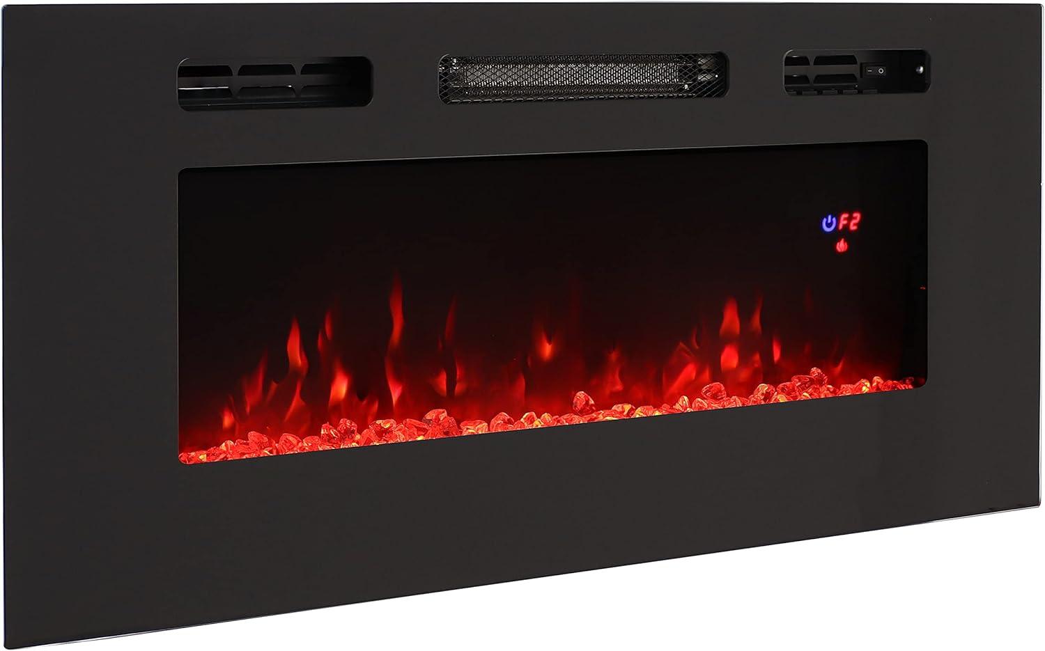 image:imageSunnydaze White Indoor Electric Fireplace Insert WallMounted Electric Fireplace Heater with 3 Flame Colors 50InchBlack