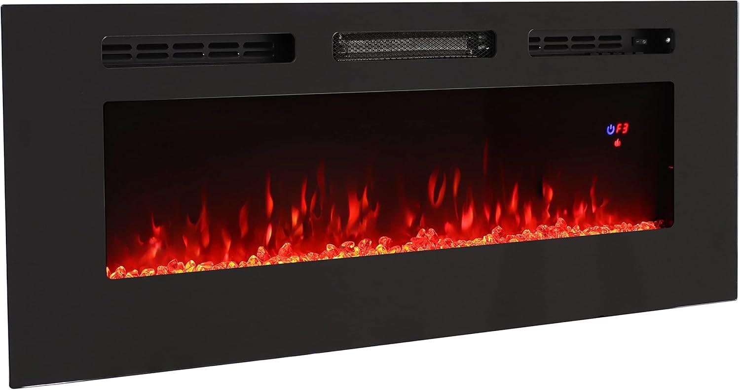 image:imageSunnydaze White Indoor Electric Fireplace Insert WallMounted Electric Fireplace Heater with 3 Flame Colors 50InchBlack
